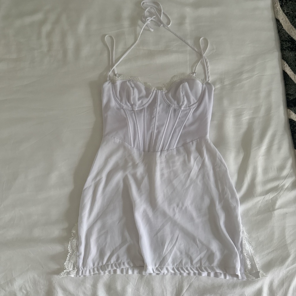 White Fox Boutique White Mini Dress with Corset Bodice